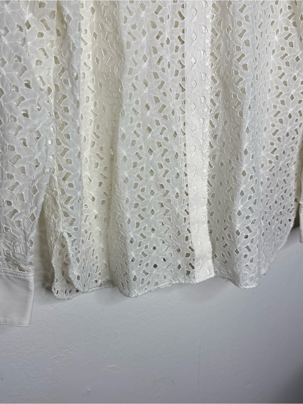 Theory Daisy Eyelet Cotton-Silk Combo Shirt MSRP $364 Sz L - Picture 5 of 10